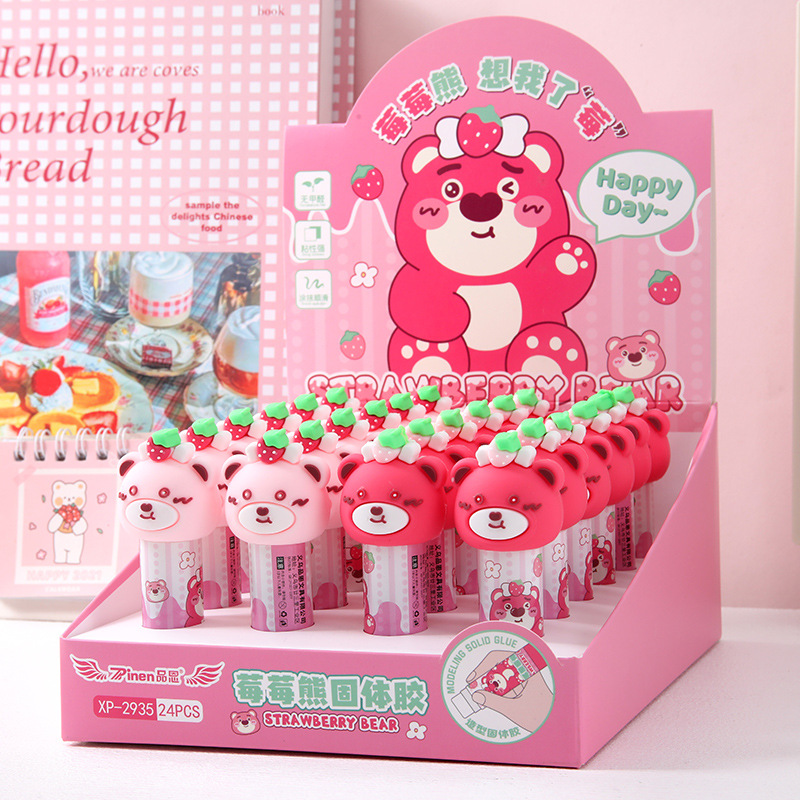 De dibujos animados frambuesa oso pegamento sólido estudiante portátil de silicona pegamento sólido DIY hecho a mano de alta viscosidad pegamento palo lote