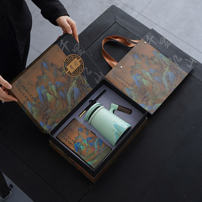 会社のビジネスセットの贈り物千里江山のノートパソコンの陶磁器のお茶の杯の贈り物のお土産は取引先にプレゼントします。|undefined