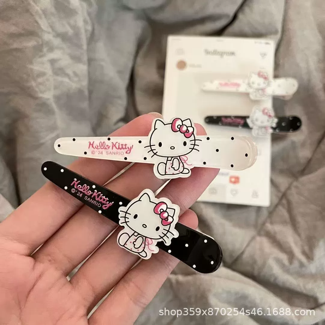 Яркая клипса для волос Sanrio KT острый рот милый боковой зажим черно-белая волна точка · древняя ранняя котенка клип для челки