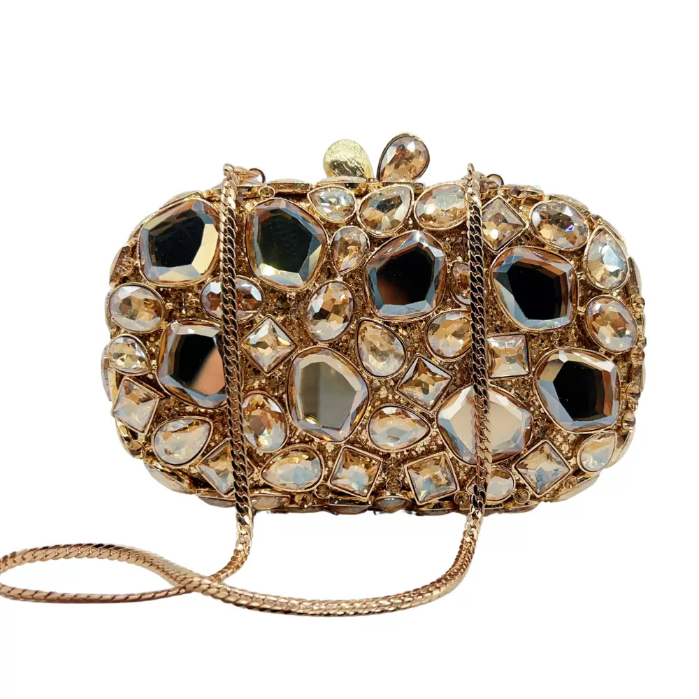 Stone clutch bag跨境新款玻璃镶钻晚宴包镂空玻璃钻宴会手拿女包
