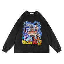 300克水洗做旧动漫潮牌圆领卫衣七龙珠宽松休闲嘻哈复古长袖T恤