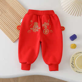 宝宝休闲裤秋冬加绒红色喜庆运动裤pp裤秋装小月龄长裤保暖百搭男