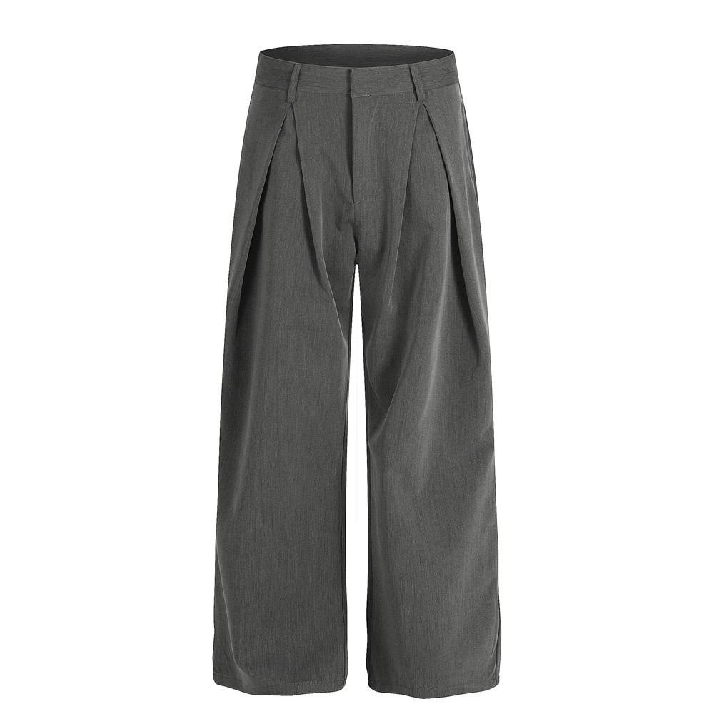 Pantalon de costume ample à jambes larges pour homme, marque Vibe Trendy, design plissé en trois dimensions, couleur unie, longueur au sol._voghion.com