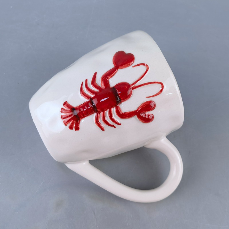 Taza de café de cerámica de cangrejo de río 3D en relieve creativo Serie marina tridimensional divertida Taza de animales Taza de agua de cangrejo