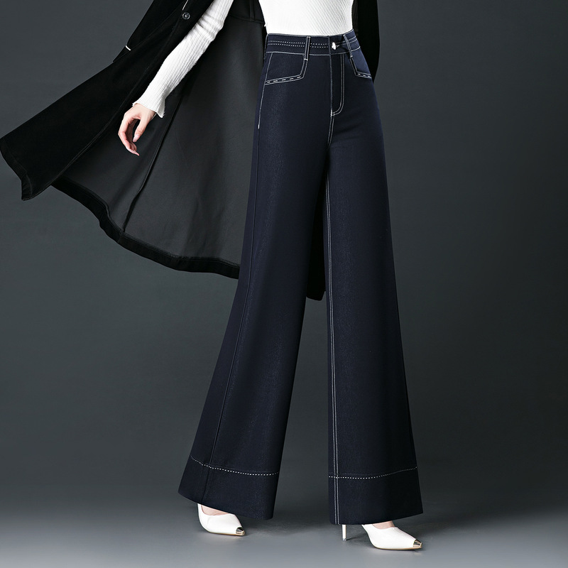 High-Waisted Faux Denim Flared Pants for Women, Autumn and Winter, Fleece-Lined, Thickened, Fashionable Casual Pants for Middle-Aged and Elderly Moms, Size 5X High-Waisted Faux Denim Flared Pants for Women, Autumn and Winter, Fleece-Lined, Thickened, Fashionable Casual Pants for Middle-Aged and Elderly Moms, Size 5X