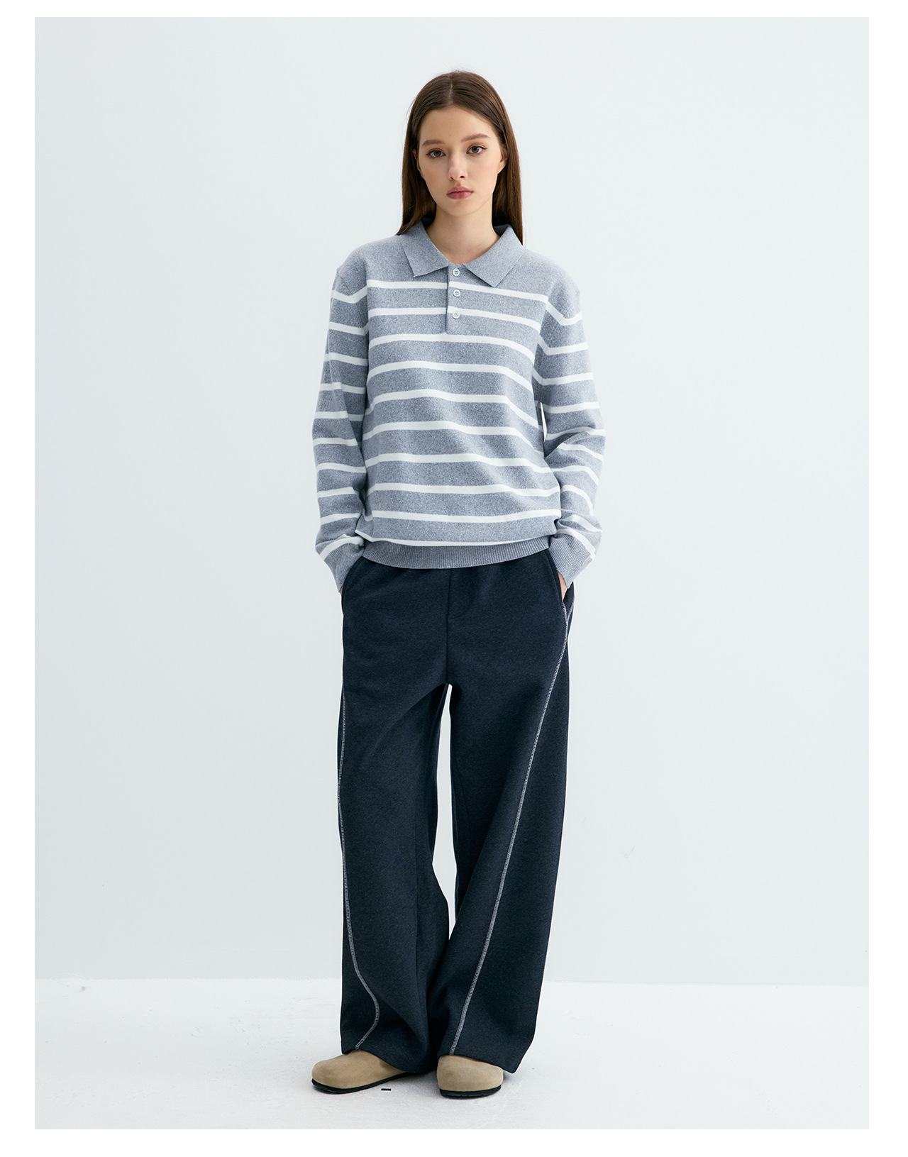 UNF Color-Block Striped 300g Polo Sweater