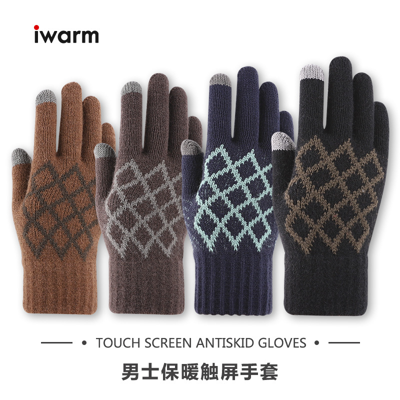 iwarm Love Warm Men's Thick Fleece Touch Screen Gloves Winter Cold Protection Warm Up Floral Knitted Gloves for Import and Export