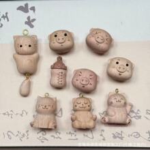 天然榉木打坐猫摇摆猫吊坠文玩配件手工diy手链手串手饰时尚饰品