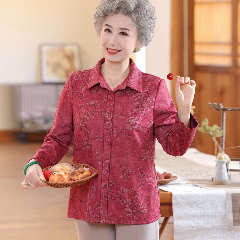 奶奶秋装衬衫2025新款中老年人上衣女妈妈春秋长袖老太太衣服洋气|undefined