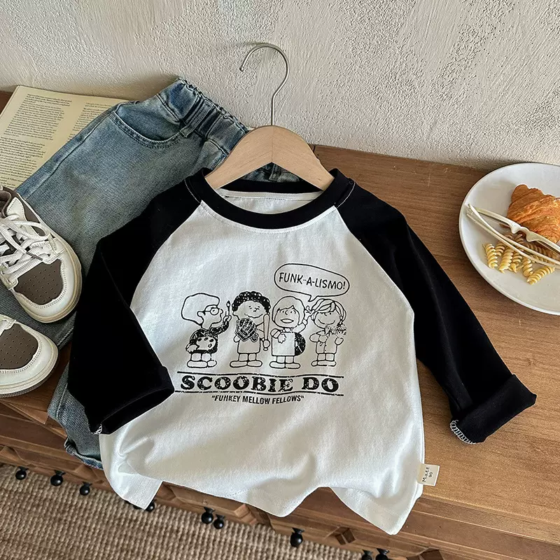 2025秋新款T恤男宝宝中小儿童韩版百搭休闲插肩袖打底衫男童长袖