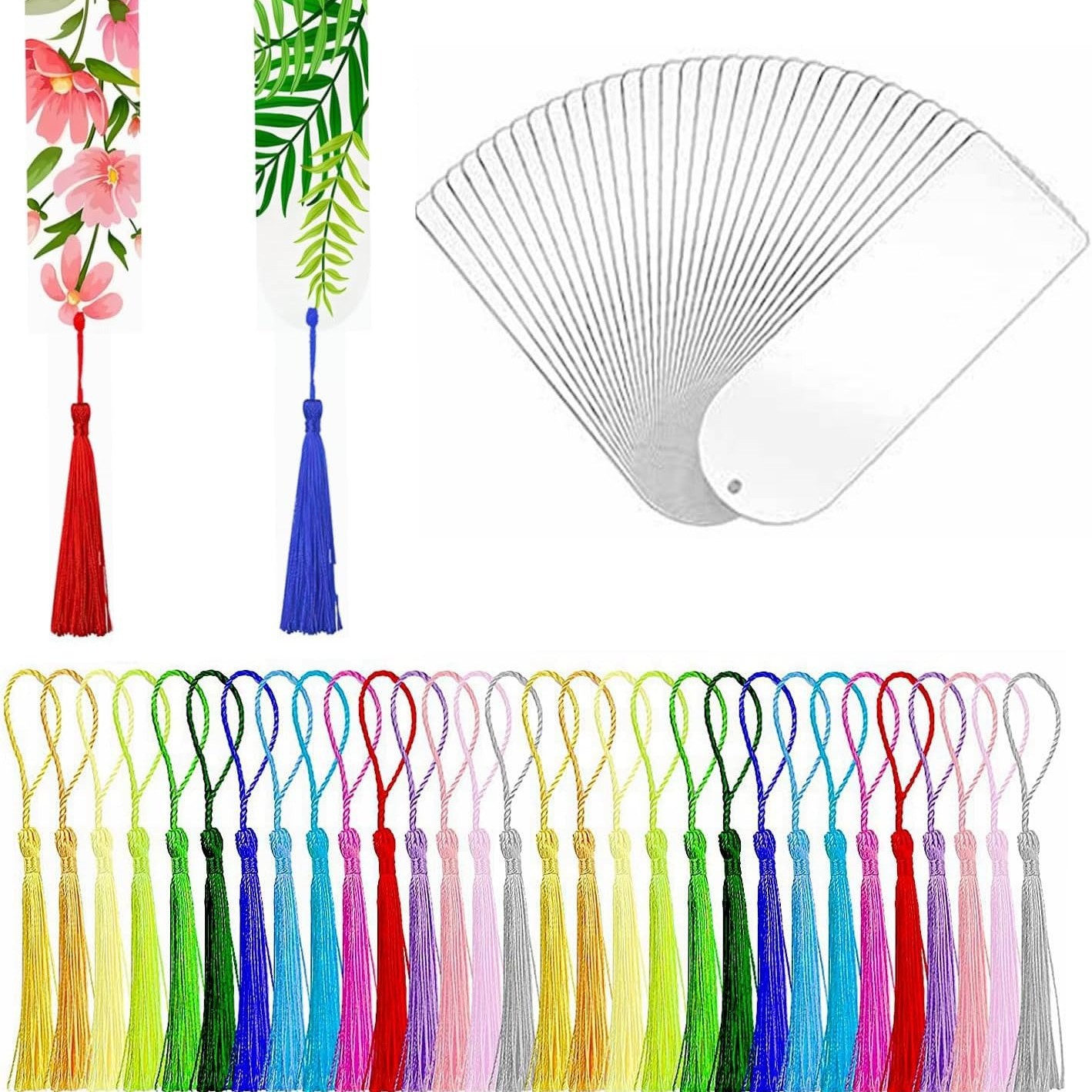 30 piezas de marcadores de acrílico transparente en blanco colgante de acrílico de bricolaje placa de libro en blanco con decoración de borla