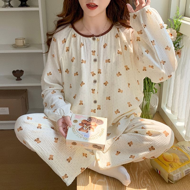 Category a Double-Layer Pure Cotton Gauze Confinement Clothes for Postpartum 6 Sweat-Absorbent Nursing Maternity Pajamas for Breastfeeding Home Clothes Summer Thin Style