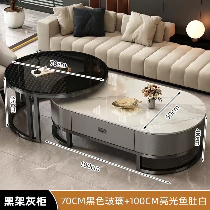 Mesa de centro de pizarra de roca, sala de estar para el hogar, lujo ligero, moderno y simple 2025 nueva mesa de té, mesa de centro de tamaño pequeño de red ovalada