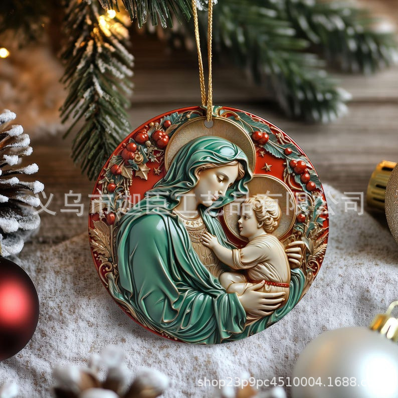 クロスボーダー起爆クリスマスストラップパーティーペンダントサンタクロース漫画クリスマスツリーペンダントアクリル円形平面|undefined