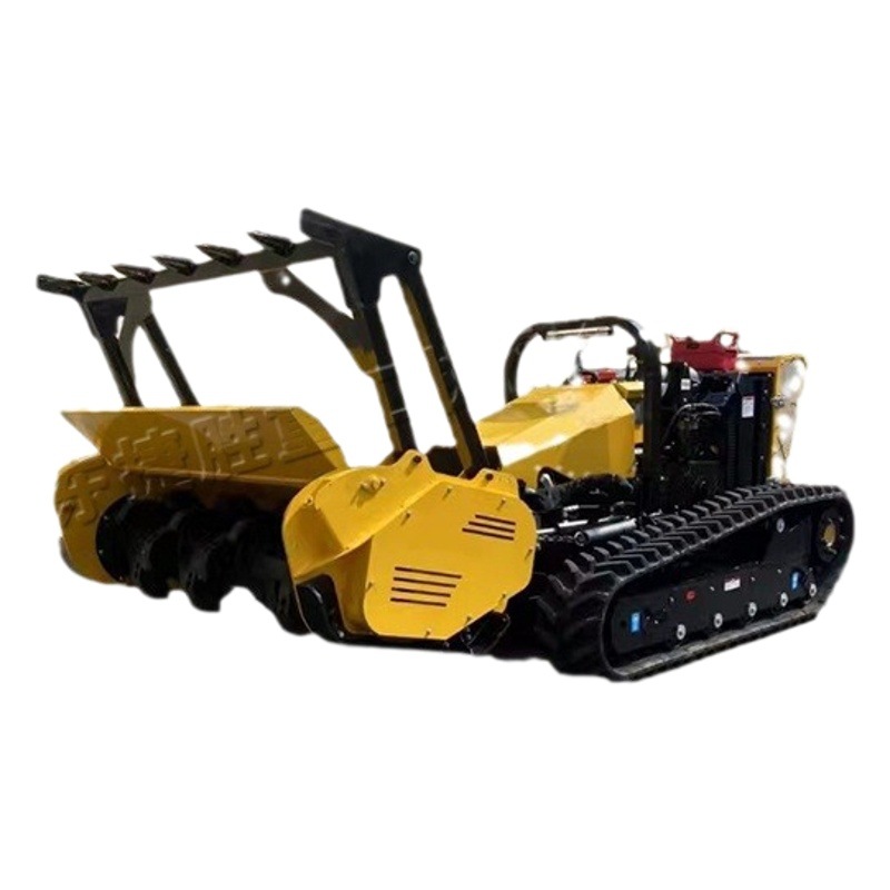 Todo terreno plataforma hidráulica rama trituradora de goma sobre orugas presa cortacésped de cuatro tiempos