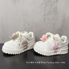 网红爆款卡通印花儿童厚底纯色款小白鞋2025年秋款男女童百搭板鞋