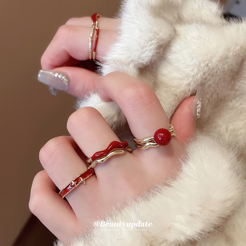 Bague ouverte en plaqué or véritable, motif goutte d'huile et vague, pour femme, design original, bague pour l'index, élégante et légère._voghion.com