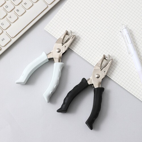 6mm round hole rubber-coated manual punch office single-hole loose-leaf punch black and white one-handed labor-saving punch pliers