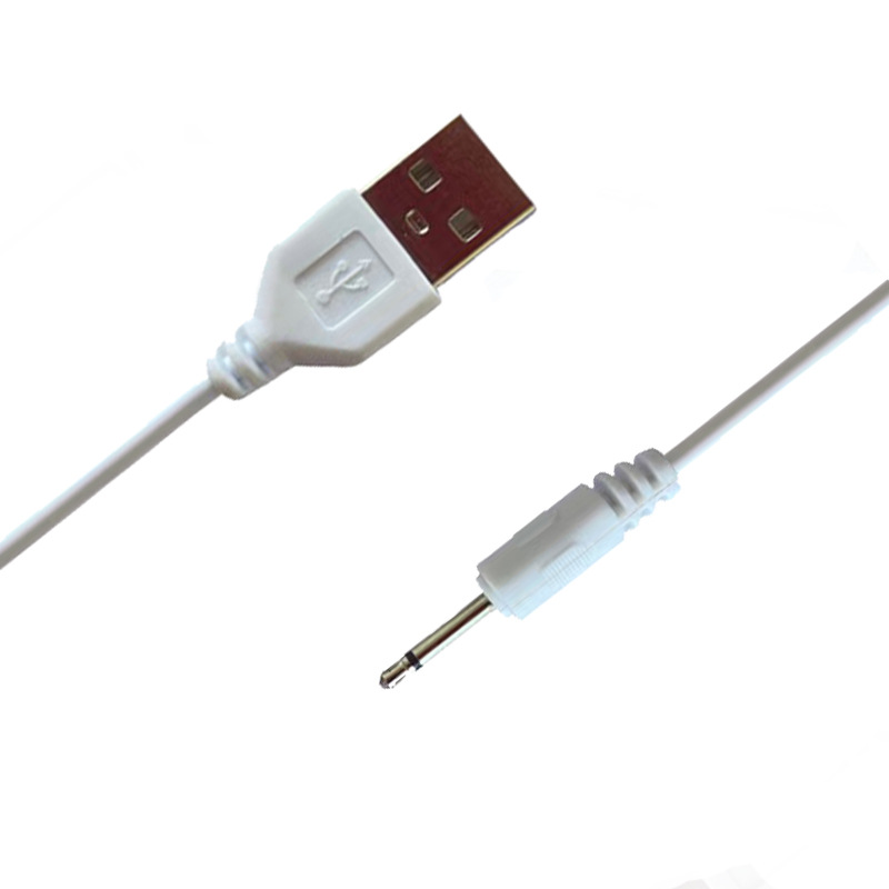环保白色USB转DC2.5单声道音频线50公分加长头二节插针直流充电线