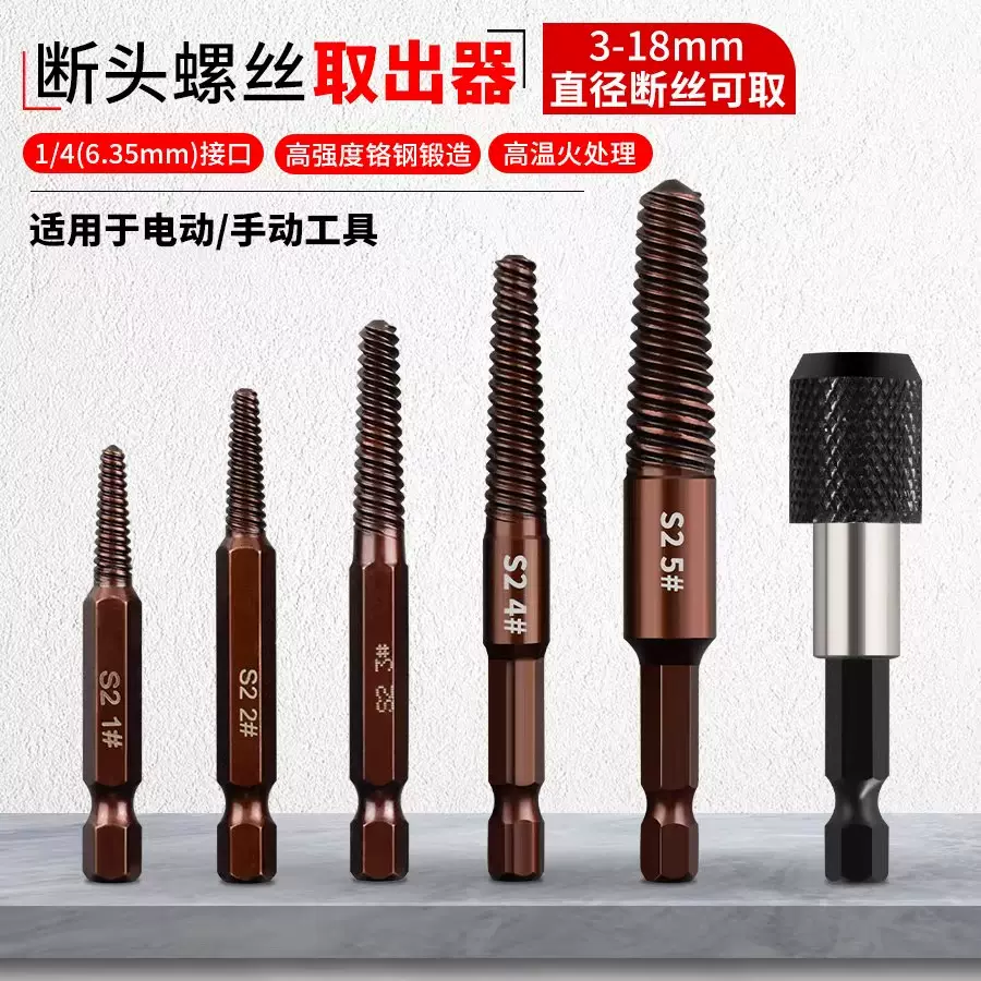 断丝螺丝取出器拆螺丝工具滑丝断头水管反丝滑牙水龙头取芯器