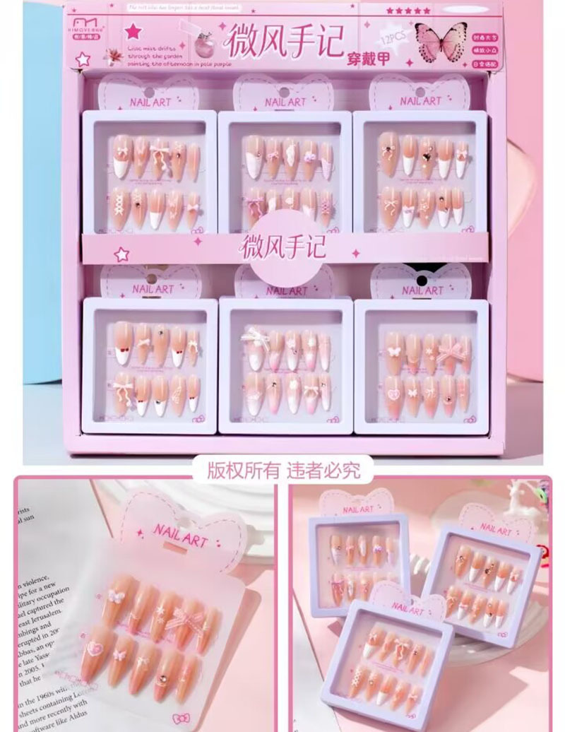 Nuevo desgaste de la serie de mariposa de uñas etiquetas de uñas niñas caja de almacenamiento transparente etiquetas de uñas falsas niñas etiquetas de uñas cortas