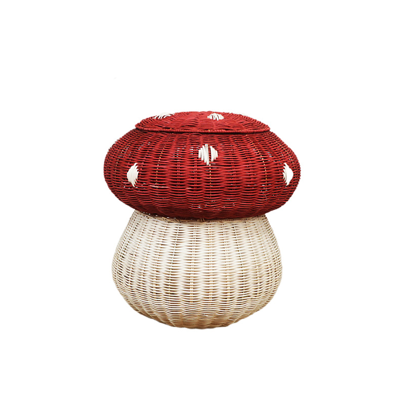 Cesta de almacenamiento de juguetes para niños en forma de hongo nórdico tela de caña canasta de peluche sala de estar caja de almacenamiento de dormitorio
