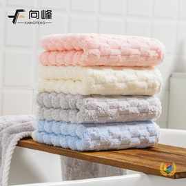 ✅向峰加厚包边云朵格珊瑚绒毛巾成人儿童家用面巾吸水浴巾厂家批