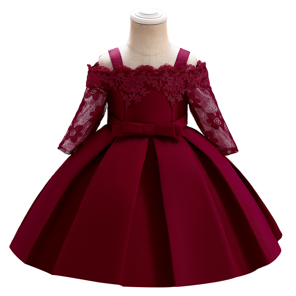 歐美外貿新款寶寶禮服公主蕾絲蝴蝶結嬰幼兒連衣裙周歲禮服的女寶
