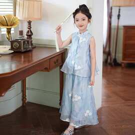 2026夏季无袖套装新款中式阔腿裤裤新国风上衣两件套汉服潮装批发