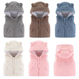 Autumn and winter baby hooded British vest boys and girls baby love faux lambswool vest children warm waistcoat