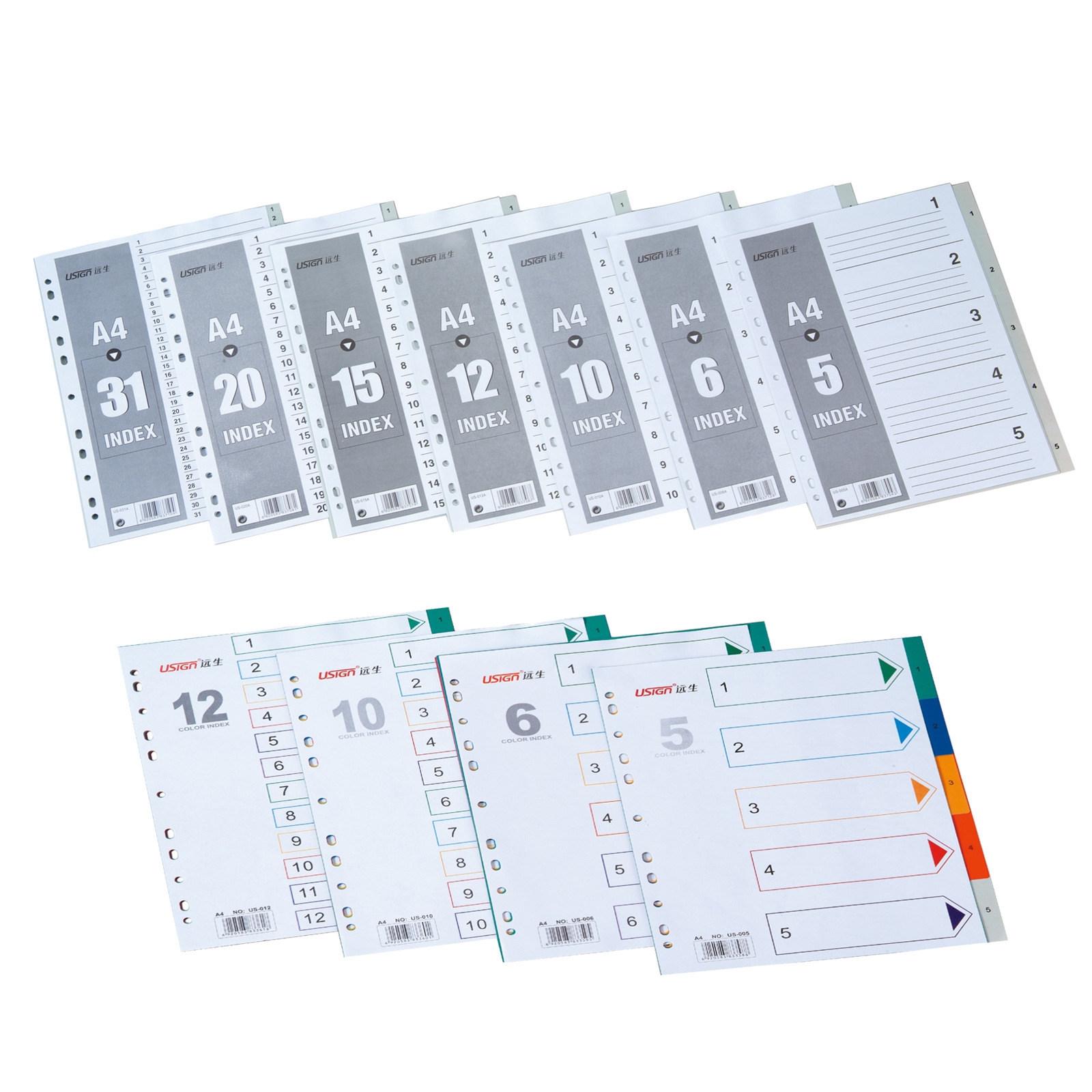 [Venta Directa de Fábrica] Tarjetas de Clasificación A4, Tarjetas de Índice de PP, Papel Divisor de Clasificación Gris, Papel de 6 a 31 Páginas, Papel de Hojas Sueltas