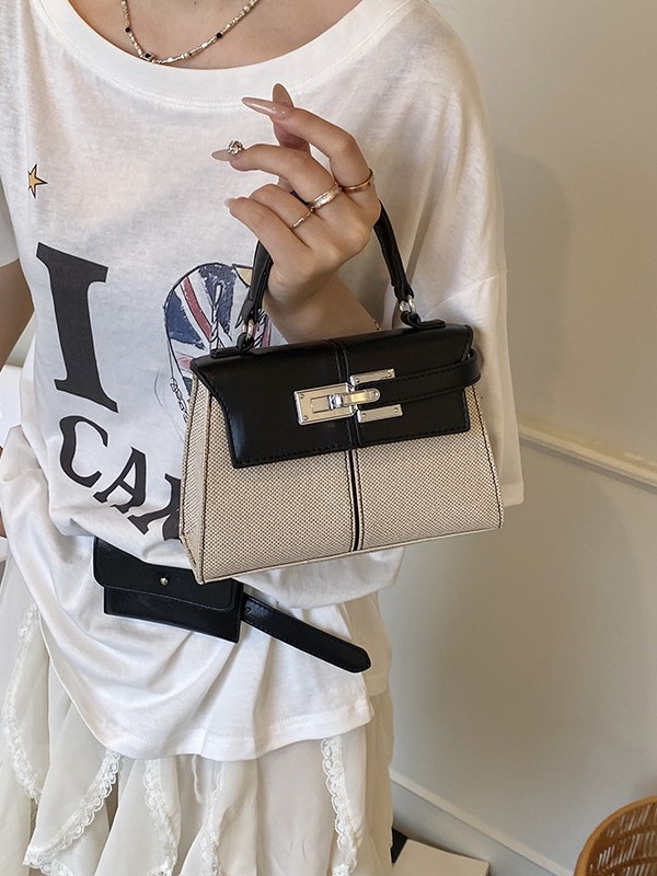 Bolso Kelly portátil de estilo explosivo transfronterizo, bolso cuadrado pequeño con costuras de arpillera para mujer, textura de alta calidad, color en contraste, bolso de mensajero de lujo ligero