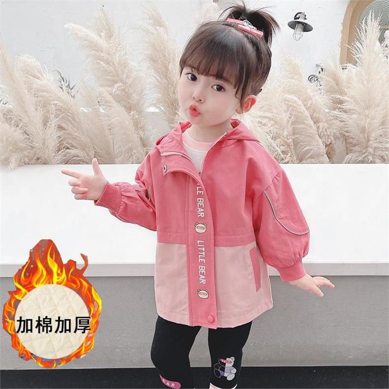 女童外套早春中小童韩版拼色加棉秋天女孩宝宝洋气风衣小孩外套女