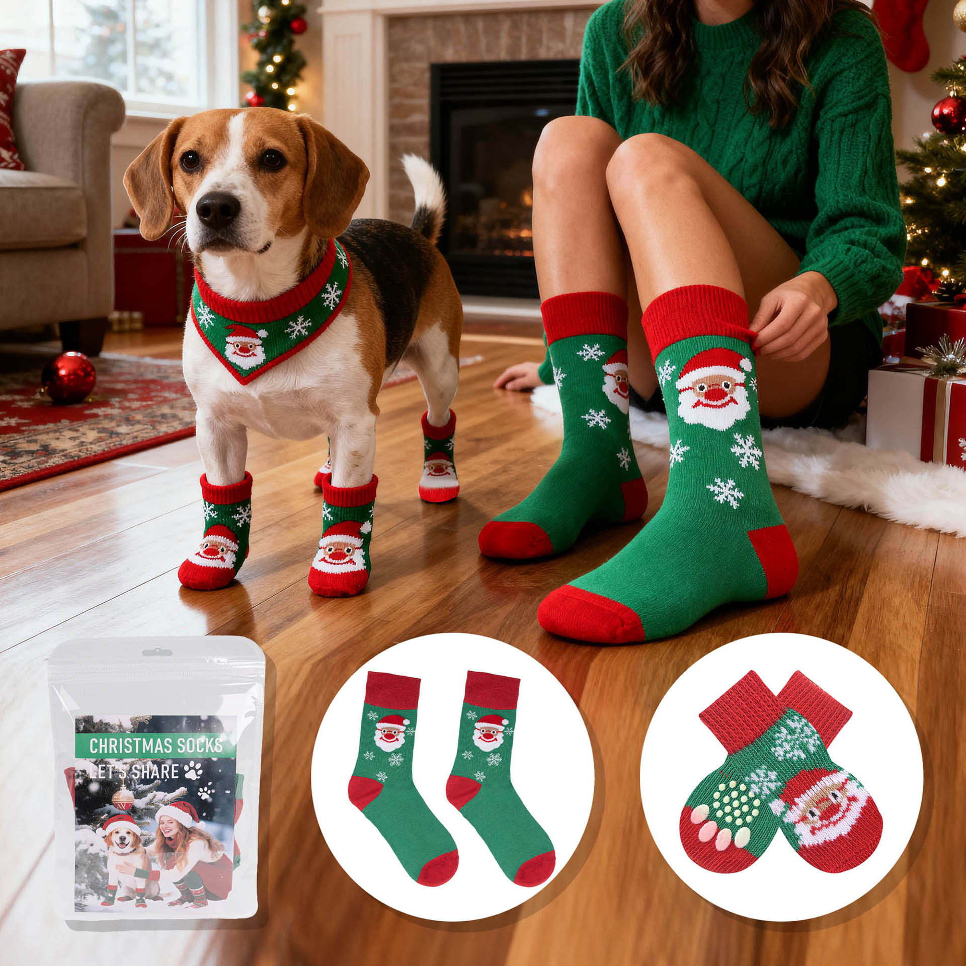 Cross-Border New Pet Socks Christmas Series Parent-Child Style Dog Socks Warm Non-Slip Socks Small Dog Sock Covers