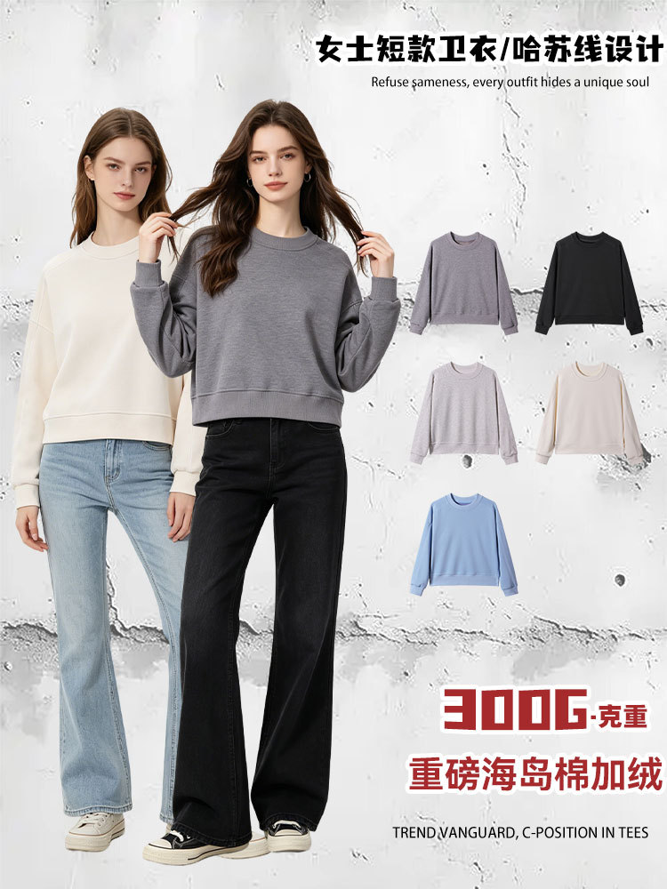 Otoño e invierno nuevo peso 420g ropa femenina cuello redondo corto más suéter de terciopelo marca de moda hasu sólido blusa de diseño de línea image 3