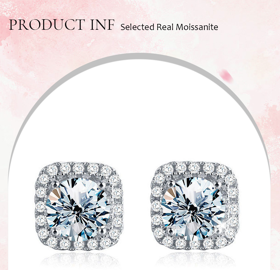 25g Weight Moissanite Inlay Material 1 Pair Sterling Silver Moissanite Square Ear Studs