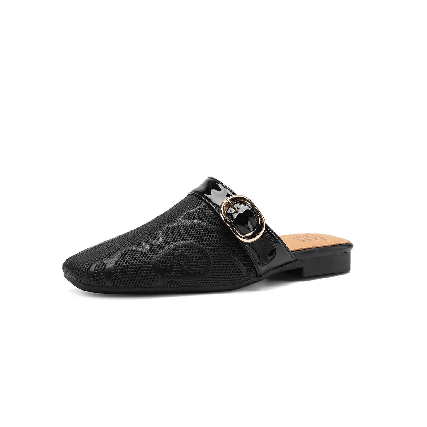 Dép sandal nữ mũi trùm đế bệt chất liệu da bò lưới sợi phong cách Muller — đen chi tiết 24