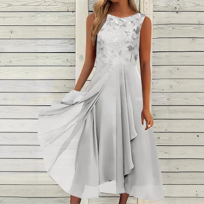 2026 Summer Cross-Border Women's Clothing Amazon Round Neck Sleeveless Dress Chiffon Spliced Lace Long Dress Bridesmaid Evening Gown 2026 Summer Cross-Border Women's Clothing Amazon Round Neck Sleeveless Dress Chiffon Spliced Lace Long Dress Bridesmaid Evening Gown