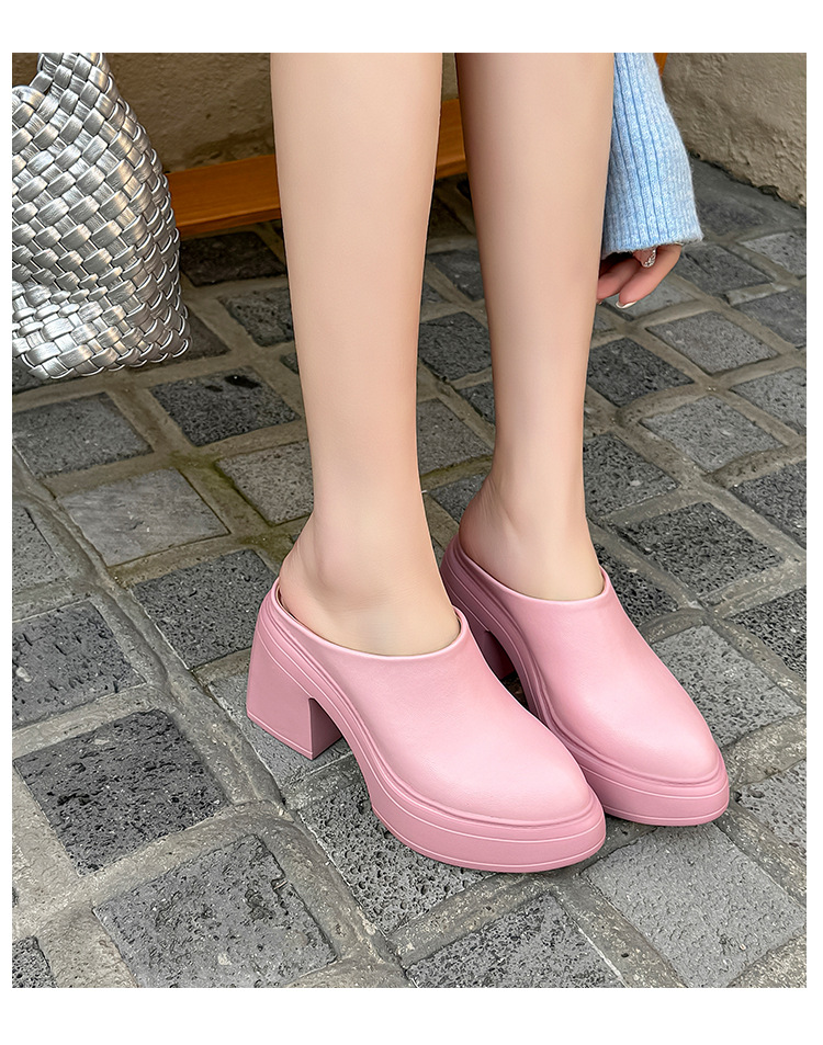 Dép mule nữ mũi nhọn đế xuồng chống nước gót cao 10cm — đen, màu hồng, Màu trắng nhạt chi tiết 22