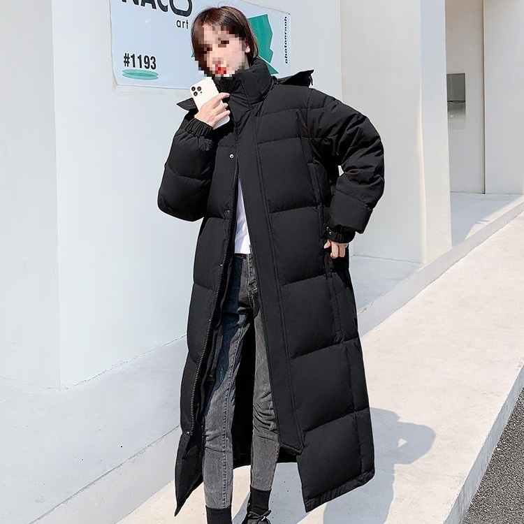 루즈한 커플 두꺼운 무릎 위 새로운 스타일 2025 남성용 다운 재킷 엑스트라 롱 코트 겨울 예술 시험 블랙 여성용