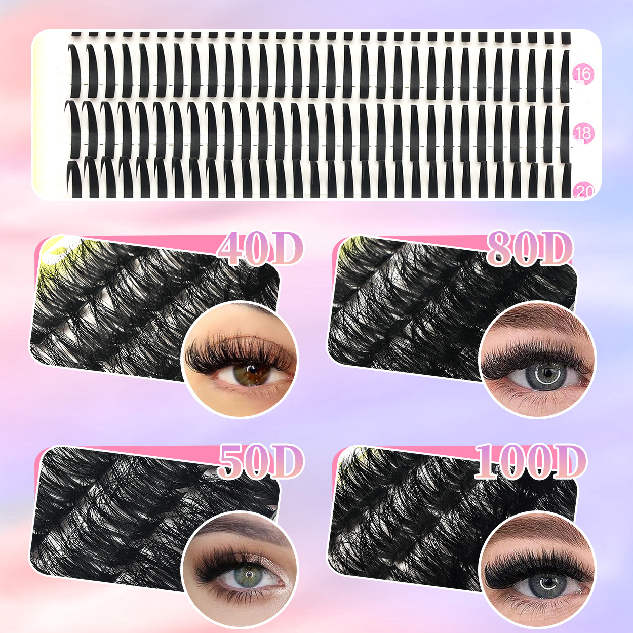 150D + 200D peludos falsas pestañas hadas transfronterizas 18MM denso DIY europeo y americano Amazon segmentación pelo