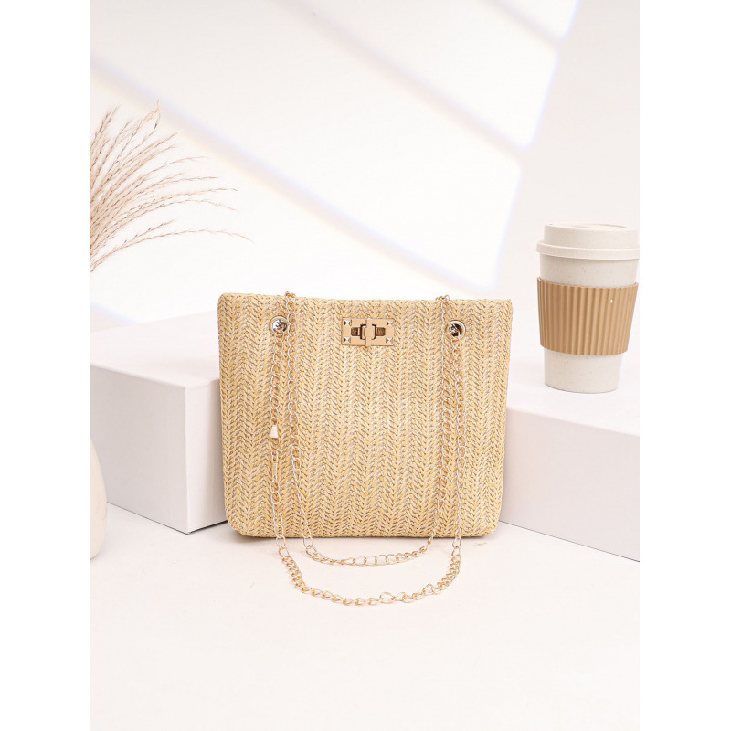 2025 nueva bolsa de paja elegante diseño de cierre dorado adecuado para todos los días y la fiesta versátil bolso de hombro image 7