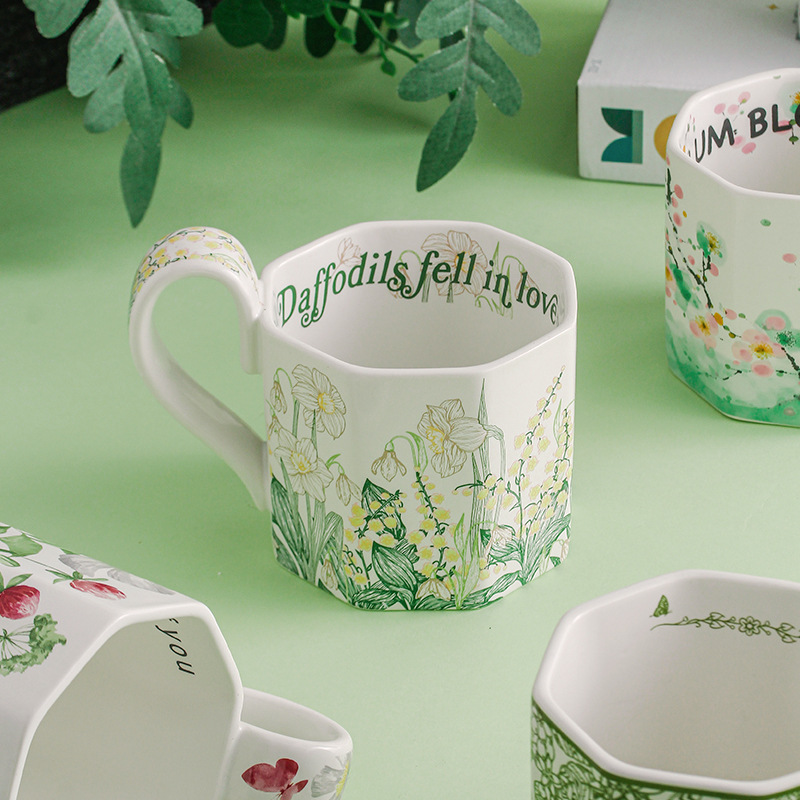 Taza de café de cerámica de alto valor de estilo pastoral para regalo de boda de cumpleaños para amigos, tetera de la tarde