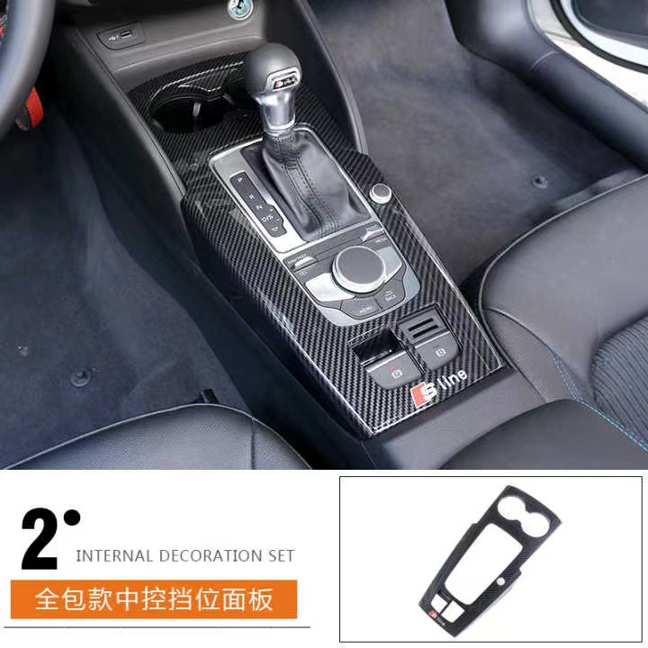 Adecuado para modelos de Audi 8VA3S3 de 2015 a 2020, cubierta decorativa de fibra de carbono modificada para la palanca de cambios, panel de la manija de la puerta y la cubierta de la cuenca.