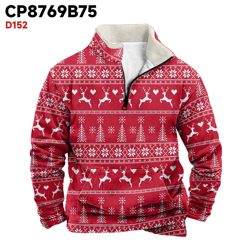2024 Herbst/Winter Weihnachten Neue Herren Langarm Knopf Strickjacke Bedruckt Trend D152_voghion.com