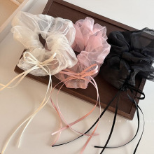 少女芭蕾风网纱大肠发圈头花女缎带飘带蝴蝶结丸子头马尾发绳头圈