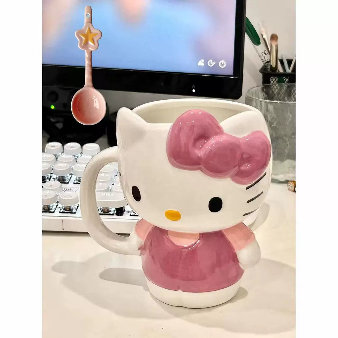 Керамическая чашка Hello Kitty Katie Cup Creative Mark Cup Cartoon Cute Girls Water Cup практичная большая ёмкость