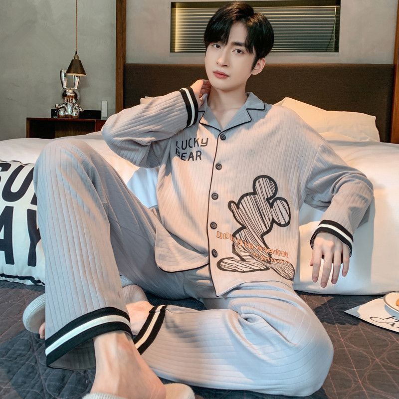 Pijamas de algodón para hombres primavera y otoño de mangas largas nuevos hombres de tamaño grande conjunto de ropa de hogar de estudiantes se puede usar
