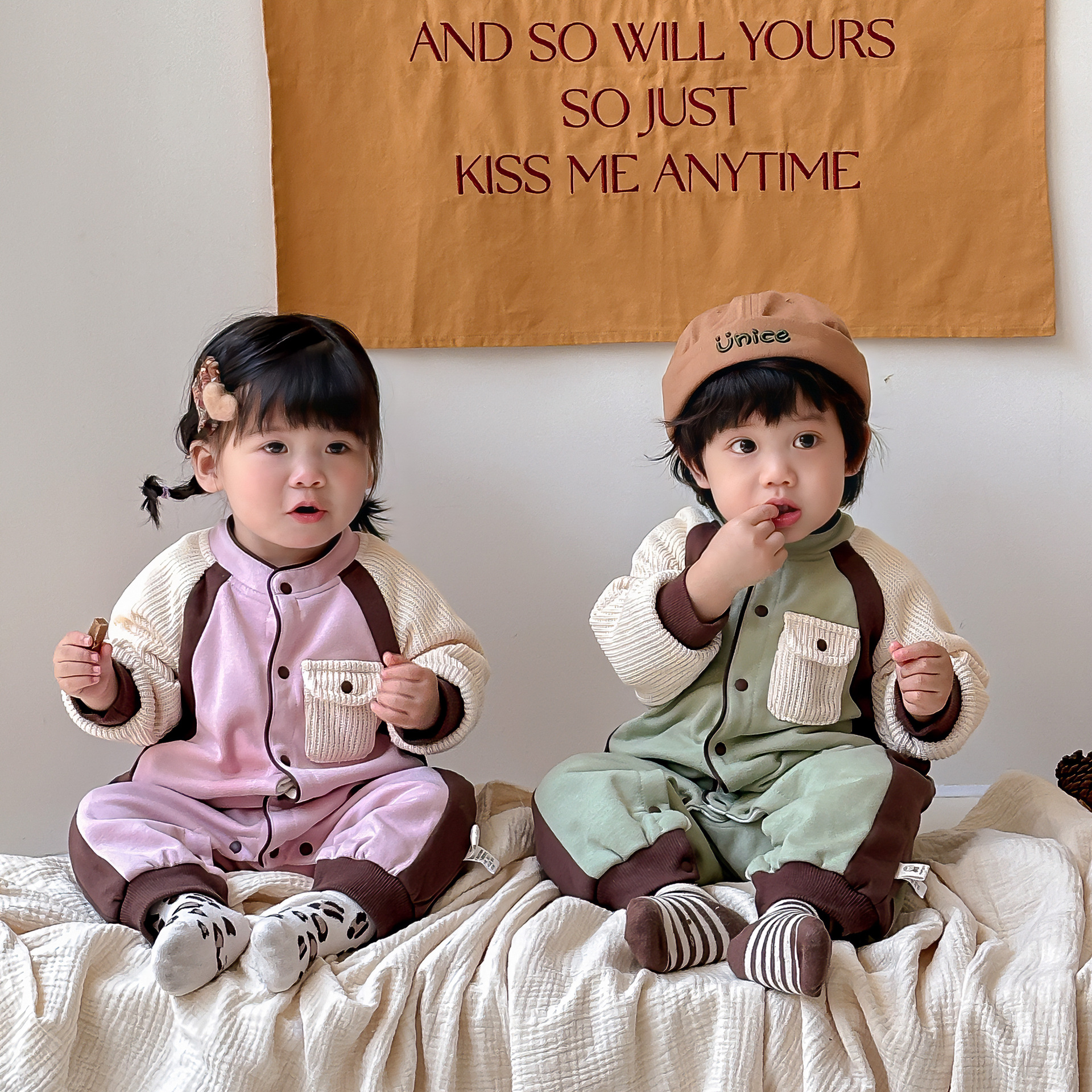 Ropa de bebé, ropa de otoño, mameluco 2024, hermano y hermana de Maillard, traje de una pieza, traje de escalada, ropa de bebé de un año