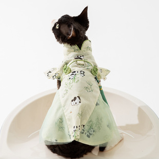 Spring and Summer Cat National Style Chinese Buckle Bamboo Leaf Panda dress Hair-less Cat Couple Clothes Pet Shirt